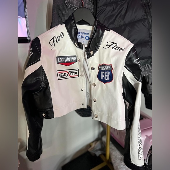 Aelfric Eden Womens Leather Jacket Cropped Motorcycle Biker Bomber Racing Jacket - Picture 6 of 10